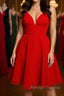 A Line V Neck Open Back Red Short Prom Dresses Backless Red Homecoming Dresses