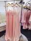 A-Line V Neck Pink Chiffon Long Prom Dress Pink Long Bridesmaid Prom Dress