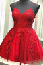A-Line V Neck Short Backless Red Prom Dress Homecoming Dress