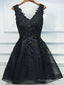 A-Line V Neck Short Black Lace Prom Dress Black Short Prom Dress Black Lace Graduation Dress Homecoming Dress