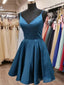 A-Line V Neck Short Blue Prom Dress V Neck Short Blue Prom Graduation Dress