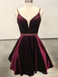 A-Line V Neck Short Burgundy Prom Dress Short Wine Red Prom Graduation Homecoming Dress