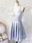 A-Line V Neck Short Silver Gray Prom Dress Short Silver Gray Homecoming Graduation Dress