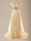 A Line V Neck Short Sleeves Sash/Ribbon/Belt Sweep Train Tulle Wedding Dress