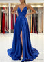 A Line V Neck Sleeveless Charmeuse Sweep Train Prom Dress With Split