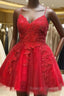 A Line V Neck Sleeveless Lace Tulle Short Mini Homecoming Dress, Beading