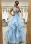 A Line V Neck Sleeveless Long Dress Floor Length Tulle Satin Prom Dress With Lace Appliqued
