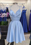 A Line V Neck Sleeveless Short Mini Charmeuse Homecoming Dress with Pleated