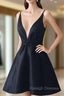 A Line V Neck Sleeveless Taffeta Short Mini Homecoming Dress With Ruffles