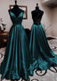 A-line V Neck Spaghetti Straps Long/Floor-Length Charmeuse Prom Dresses With Pleated