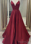 A Line V Neck Spaghetti Straps Long Dress Floor Length Charmeuse Prom Dress With Pockets