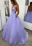 A Line V Neck Spaghetti Straps Long Dress Floor Length Glitter Prom Dress With Pockets