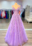 A Line V Neck Spaghetti Straps Long Dress Floor Length Lace Prom Dress With Beading