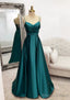 A Line V Neck Spaghetti Straps Long Dress Floor Length Satin Prom Dress With Pleated
