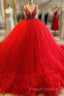 A-Line V-Neck Spaghetti Straps Tulle Gorgeous Ball Prom Dresses With Beading