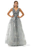 A-line V-neck Strap Lace Sequined Beaded Open Back Floor-length Prom Dresses