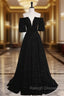 A Line V Neck Velvet Black Long Prom Dresses Black Prom Dresses