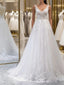 A-Line V Neck White Lace Long Prom Dresses White Lace Wedding Dresses White Prom Dresses A1801