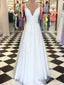 A-Line V Neck White Lace Prom Dress White Lace Prom Graduation Bridesmaid Dress