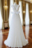 A Line V Neck White Tulle Long Wedding Dress with Bow