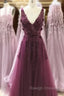 A-line V-neckline Flowers Tulle Evening Dress Prom Dress, Long Wedding Party Dress