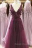A Line V Neckline Flowers Tulle Prom Dresseses Long Wedding Prom Dresses