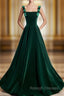 A Line Velvet Green Long Prom Dress Green Prom Dress