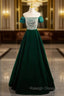 A-Line Velvet Sequin Beads Green Long Prom Dress, Green Velvet Long Formal Dress
