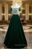 A-Line Velvet Sequin Beads Green Long Prom Dress, Velvet Green Long Formal Dress
