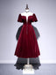 A Line Velvet Tea Length Prom Dress Burgundy Velvet Bridesmaid Dress