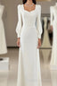 A-Line Vintage White Wedding Dress Elegance Gown Minimal Long Sleeve Style Bride Dress