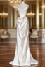 A Line White Satin Straps Wedding Dresses