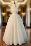 A Line White Strapless Pleats Wedding Dresses