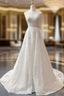 A Line White Tulle Backless See Through Wedding Dresses With Beading