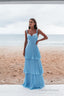 A Line Wide Straps Blue Sleeveless Floor Length Prom Dress,Blue Bridesmaid Dress