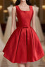 Cute A Line Satin Short Prom Dresses With Bow Evenig Dresses