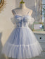 Adorable Light Blue Tulle Sweetheart Straps Party Dress With Lace, Short Tulle Prom Dresses