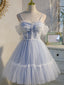 Adorable Light Blue Tulle Sweetheart Straps Prom Dresses With Lace Short Tulle Prom Dress