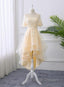 Adorable Light Champagne High Low Prom Dresses with Lace Applique Short Homecoming Dresses