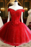 Adorable Red Sweetheart Shiny Tulle Off Shoulder Short Homecoming Dress, Red Party Dress