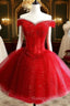 Adorable Red Sweetheart Shiny Tulle Off Shoulder Short Homecoming Dresses Red Prom Dresses