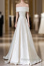 Aesthetic Ball Gown Strapless Ivory Satin Long Wedding Dress Brides Dresses