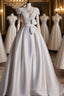 Aesthetic Ball Gown V Neckline Satin White Long Wedding Dress Brides Dresses