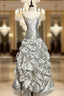 Aesthetic Mermaid Sweetheart Neckline Gray Taffeta Prom Dresses Ruffle Long Prom Dresses
