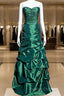 Aesthetic Mermaid Sweetheart Neckline Green Taffeta Prom Dress Ruffle Long Party Dress