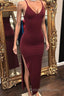 Affordable Long Mermaid Sleeveless V Neck Prom Dresses with Slit