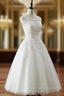 Aline Round Neck Tulle Lace Short White Prom Dresses White Lace Homecoming Dresses