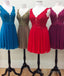 All Color A-Line V Neck Lace Chiffon Short Prom Dresses