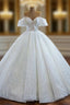 Amazing & Affordable White Ball Gown Tulle Sequins Off the Shoulder Floor Length Wedding Dress