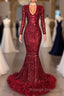 Amazing Sequins V Neck Long Sleeve Mermaid Prom Dress
